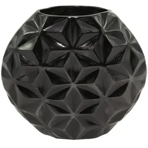Target World Aluminum Modern Bud Shape with Geometric Pattern <b>Decorative</b> <b>Vase</b> Glossy Black Powder Coating - Product Image 3