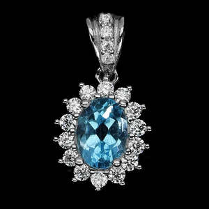 Colgante de Plata de Ley 925 de Calidad AAA+ con Topacio Azul Suizo Ovalado de 7x5mm, Joyería con Piedra Preciosa Natural Cus-Jew85 - Product Image 1