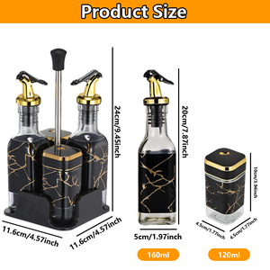 Lọ gia vị với màu đen Twist Nắp Muối <span class=keywords><strong>Shaker</strong></span> dầu đặt thủy tinh gia vị chai sang trọng dầu và giấm Dispenser Set với Caddy - Product Image 2