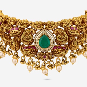 Antique Chokers <b>Necklace</b> 188666 Zinc Alloy Tassel with <b>Ruby</b>-Green Synthetic Zircon Stones Elegant Timeless for Wedding Occasions - Product Image 4