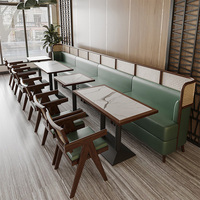 Nouveau design long banc de salle à manger canapé en bois rotin cuir banquette pour restaurant et café