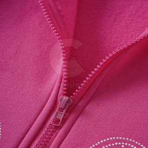 La mejor ropa de moda para mujer, diseña tu propio logotipo, sudadera con cremallera de diamantes de imitación para mujer, Sudadera con capucha de poliéster y algodón con cremallera de diamantes de imitación - Product Image 3