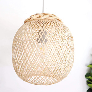 โคมไฟระย้าทรงวงแหวนทำจากไม้ไผ่ประดับบ้านโคมไฟเพดานทรงกลม - Product Image 1