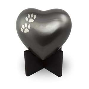 Personalized Heart Paw Print Memorial Cremation Pet Urn in <b>Slate</b> Loss Aluminium Funeral Urn with Brass Finish Urn - Product Image 1