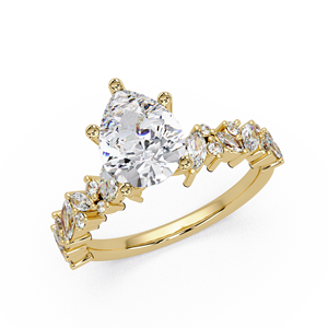 Bague de fiançailles tendance en or pur 14 carats avec diamant de laboratoire taille poire et double bande, ornée de diamants marquise et ronds, pour femme - Product Image 2