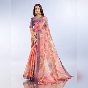 Exquisito Sari de Seda Anmol con Diseño Abstracto de Coral Lavanda GG-470, Solo para Fiestas, Compras al por Mayor, Celebraciones Étnicas, Sin Costuras - Product Image 1