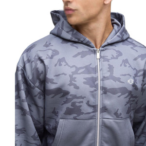 <b>Men</b> <b>Grey</b> Camo Full <b>Zip</b> <b>Hoodie</b> Cotton Fleece Streetwear Jacket Relaxed Fit Hooded Sweatshirt for Wholesale - Product Image 3
