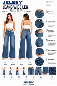 Jeans de mezclilla de cintura alta para mujer, de pierna recta, lavado oscuro, ajuste holgado, estilo casual, color liso, tejido sencillo. - Product Image 1