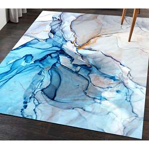Alfombra con Estampado de Mármol Gris y Azul - Decoración Moderna de Lujo para el Hogar, Alfombra de Terciopelo de Lujo - Product Image 2