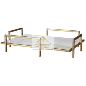 Bandeja de diseño abstracto rectangular de metal y mármol Bandeja de servicio de artículos de comida de lujo de alta calidad para uso en bodas y fiestas - Product Image 1