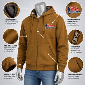 Sweat à capuche zippé pour homme en tricot gaufré personnalisé, manches longues, patte de boutonnage à 4 boutons, poignets côtelés, coupe décontractée classique - Product Image 5