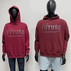 Nueva llegada 2025 personalizado 380 500gsm Sudadera con capucha para hombre French Terry Fleece All Over Print Rhinestone pulóver Sudadera con capucha para hombre - Product Image 3