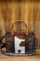 Sac fourre-tout en cuir de vachette à poils, de qualité supérieure, avec franges, orné de motifs floraux et de motifs sculptés à la main, style western, avec compartiment dissimulé pour armes de poing, sac à main pour femme