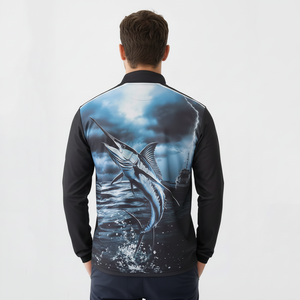 Chemise à col zippé 1/4 pour homme, protection UPF 50+, respirante, service OEM, marque personnalisée, chemises de pêche, Spandex/Polyester 180g, vente en gros - Product Image 2