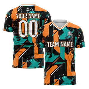 Maillot de football à col en V en polyester 100% sur mesure T-shirts de football personnalisés avec logo de numéro de nom d'équipe pour enfants adultes - Product Image 4