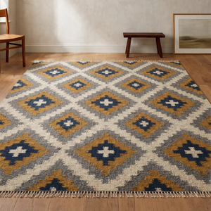 Alfombra Kilim Dhurrie de Lana Hecha a Mano, Tejido Plano, Diseño Tradicional Indio Turco Oriental, Apta para Mascotas, Ecológica, Personalizable - Product Image 1