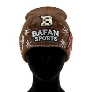 Gorro de invierno para mujer, gorro tejido acrílico de punto Premium GSM, Color marrón, logotipo personalizado, parche bordado, diseño, gorro jacquard - Product Image 1