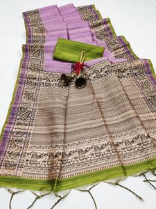 Premium Quality Tussar Silk With Block Printed <b>Saree</b> <b>Woman</b> Fashion Manufacturer And Supplier From Surat - Product Image 3