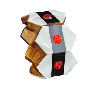 Wood and White Resin Inlay <b>Bracelet</b> Hexagonal Block Design with Red <b>Crystal</b> Accents Ethnic Jewelry <b>For</b> Gifting & Accessories - Product Image 1