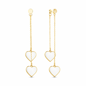 Boucles d'oreilles pendantes en forme de double cœur en émail plaqué or - Product Image 1