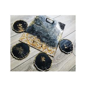 Plateau élégant en résine avec ensemble de sous-verres Poignée de conception de couverts pour restaurant hôtel et fournitures Plateau de service en résine et ensemble de sous-verres - Product Image 4