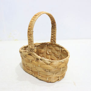 Artex Dong Thap Hand Woven Minimalist Multifunction Water Hyacinth <b>Small</b> Oval <b>Basket</b> with Handle for Gift or Easter - Product Image 3