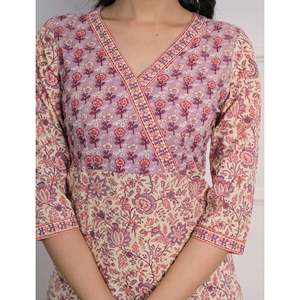 Purple Hand-Drawn Cotton <b>Block</b> <b>Printed</b> Salwar Kameez Pant Set of 2 - Product Image 2