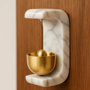 Timbre de puerta de mármol de lujo con carillón de latón, timbre colgante de diseñador hecho a mano para decoración del hogar, sonido de bienvenida Premium, acento de puerta moderno - Product Image 3