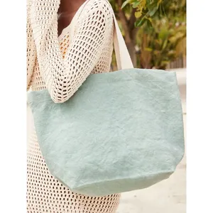 Sac fourre-tout promotionnel en jute lavé doux, sac de plage, merchandising durable - Product Image 5