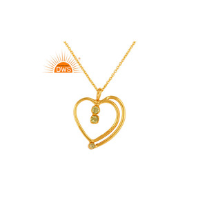 Collier de pierres précieuses en péridot brillant Bijoux Vente en gros Collier avec pendentif en forme de cœur en argent sterling plaqué or 18 ct - Product Image 1