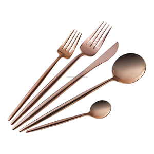 Couverts or rose en acier inoxydable de qualité supérieure Élégance classique pour les occasions spéciales-Lot de 5 ustensiles de table formels - Product Image 1