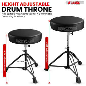 5 Core <b>Drum</b> Throne 3 Thick Padded Guitar Stool 200Lb Capacity Heavy Duty Adjustable Drummer Chair - Product Image 3