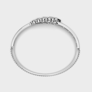 IGI Certified Round Lab Grown Diamond Leaf Cluster Bangle <b>Bracelet</b> in <b>Solid</b> 925 Sterling <b>Silver</b> - Product Image 2