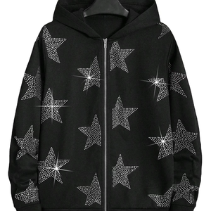 Hot Sale <b>Men's</b> Rhinestone <b>Hoodies</b> with Custom Logo and Design Breathable <b>Zipper</b>-Up Basics Rhinestone Customized <b>Hoodies</b> - Product Image 3