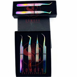 Somofy Enterprises Pince à cils professionnelle en diamant à 45 degrés avec logo personnalisé Acier inoxydable durable multi-volume en forme de L - Product Image 4