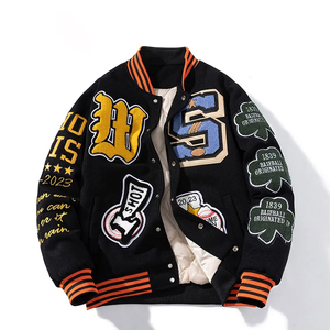 โรงงานผลิตใหม่จัดหาคุณภาพสูงผู้ชายเสื้อขนแกะผ้าฝ้ายที่กําหนดเองเสื้อแจ็คเก็ตเบสบอลเล็ตเตอร์แมนเสื้อแจ็คเก็ตตัวแทนที่ว่างเปล่า - Product Image 4