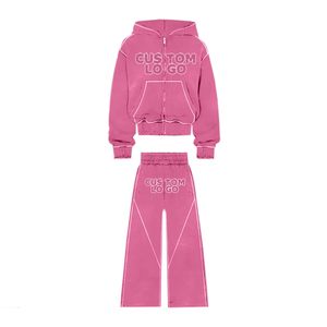 Diseño personalizado Zip up Rhinestone Chándales Ropa deportiva de alta calidad Unisex Chándales 2 piezas Jogger Sets ácido lavado Boxy Fit - Product Image 3