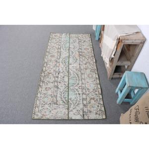 Tapis turc 2,6 x 5,6 pieds, petit tapis vintage, tapis en laine vert et blanc à pois - Product Image 1