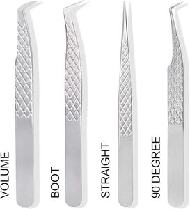 Pinzas de extensión de pestañas de acero inoxidable sostenibles pulidas en plata OEM pinzas de pestañas con logotipo privado punta de fibra - Product Image 2