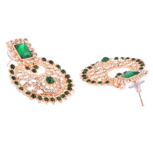 Joyería nupcial india, gargantilla de cristal con diamantes de imitación florales, Pendientes colgantes indios para boda con juego Maang Tikka, Verde - Product Image 5