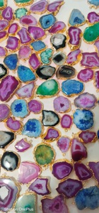 Colgante de piedra curativa de ágata de cristal Natural colorido piedra áspera conector chapado en oro pulsera DIY collar accesorio de joyería, - Product Image 2