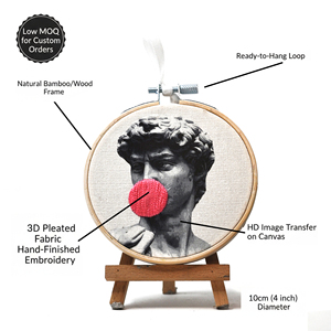 Aro de Bordado Moderno de Arte Pop Hecho a Mano – Bambú y Algodón Orgánico de 10 cm – Diseño 3D Bubblegum – David Michelangelo - Product Image 2