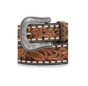 Durable Unisex Floral Tooled cinturones de cuero marrón con hebilla de cuentas personalizado mejor calidad productos de caballo de los fabricantes - Product Image 3