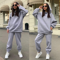 Nouveaux vêtements de Sport d'hiver pour femmes ensembles de survêtement couleur unie à manches longues 2 pièces pantalons de survêtement et sweat à capuche écologiques grande taille