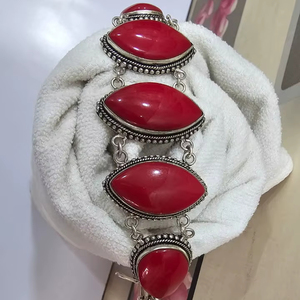 Bracelet en perles fines de style bohème rétro personnalisé de qualité AAA pour femmes corail rouge laiton sterling allemand argent américain - Product Image 4