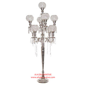 Crystal Candelabra 5 <b>Candle</b> with Crystal Drops Shiny Finished Aluminum Handmade Candelabra for Restaurant Entryway Decoration - Product Image 4