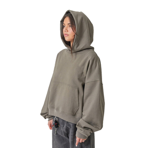 Sweat à capuche oversize en molleton de coton lourd en gros, à épaules tombantes, personnalisable pour femmes, logo personnalisé - Product Image 3