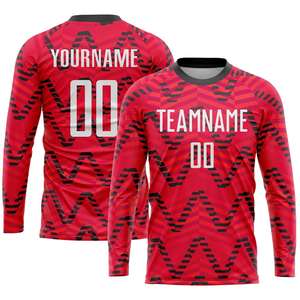 Maillot de football personnalisé rouge et noir - T-shirt d'entraînement respirant à séchage rapide, antibactérien, imprimé par sublimation en zig-zag, col rond, manches courtes - Product Image 3
