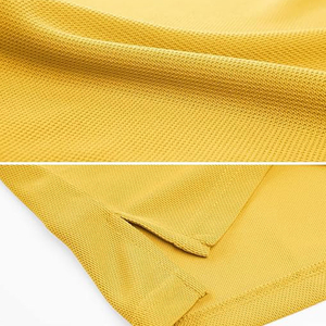 เสื้อโปโลแขนสั้นสีเหลืองมัสตาร์ดสำหรับผู้ชาย สีพื้น ผ้าทอแบบอ็อกซ์ฟอร์ด ดีไซน์กระดุม ทรงปกติ - Product Image 2