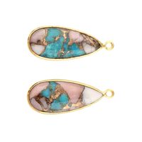 Pendentif Briolette Lisse en Argent Sterling 925 de Haute Qualité avec Turquoise, Opale et Cuivre, Style Poire 10x28mm, Plaqué Or